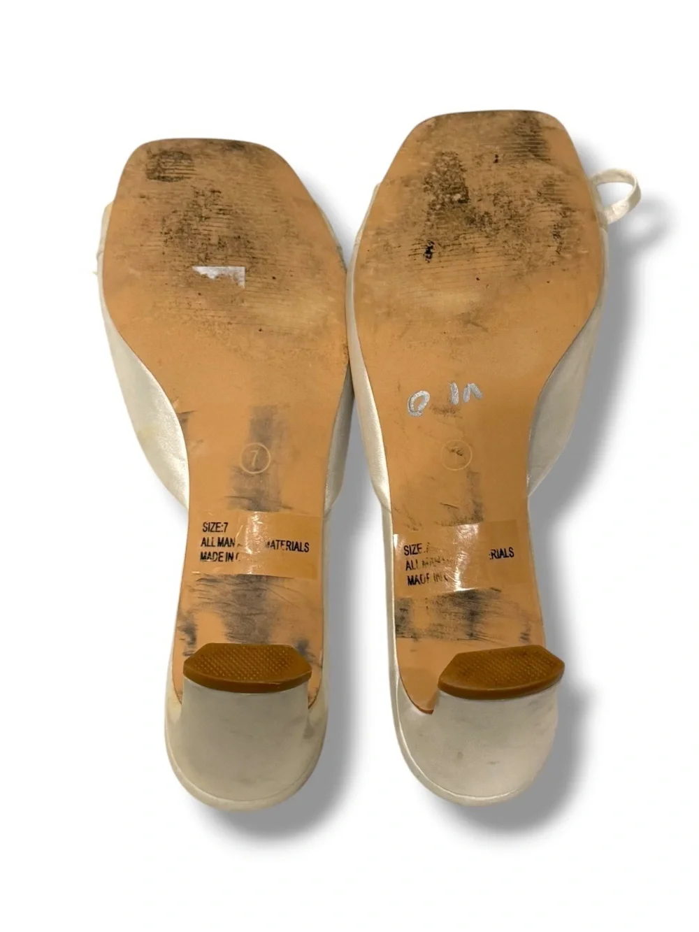 Lulu's Ivory Satin Bow Mule Heels